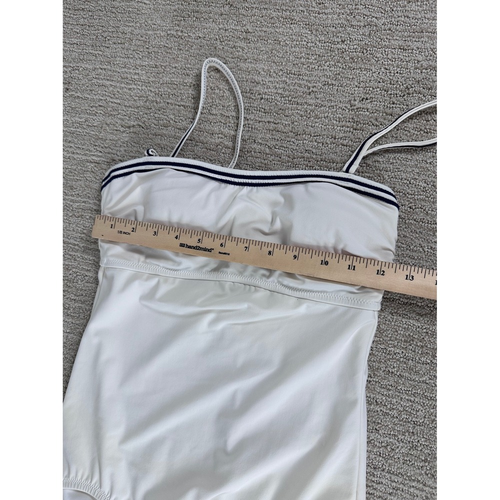Lands End Women's White One Piece Swimsuit Navy Striped Trim Size 4 Cutout Back - Picture 4 of 9